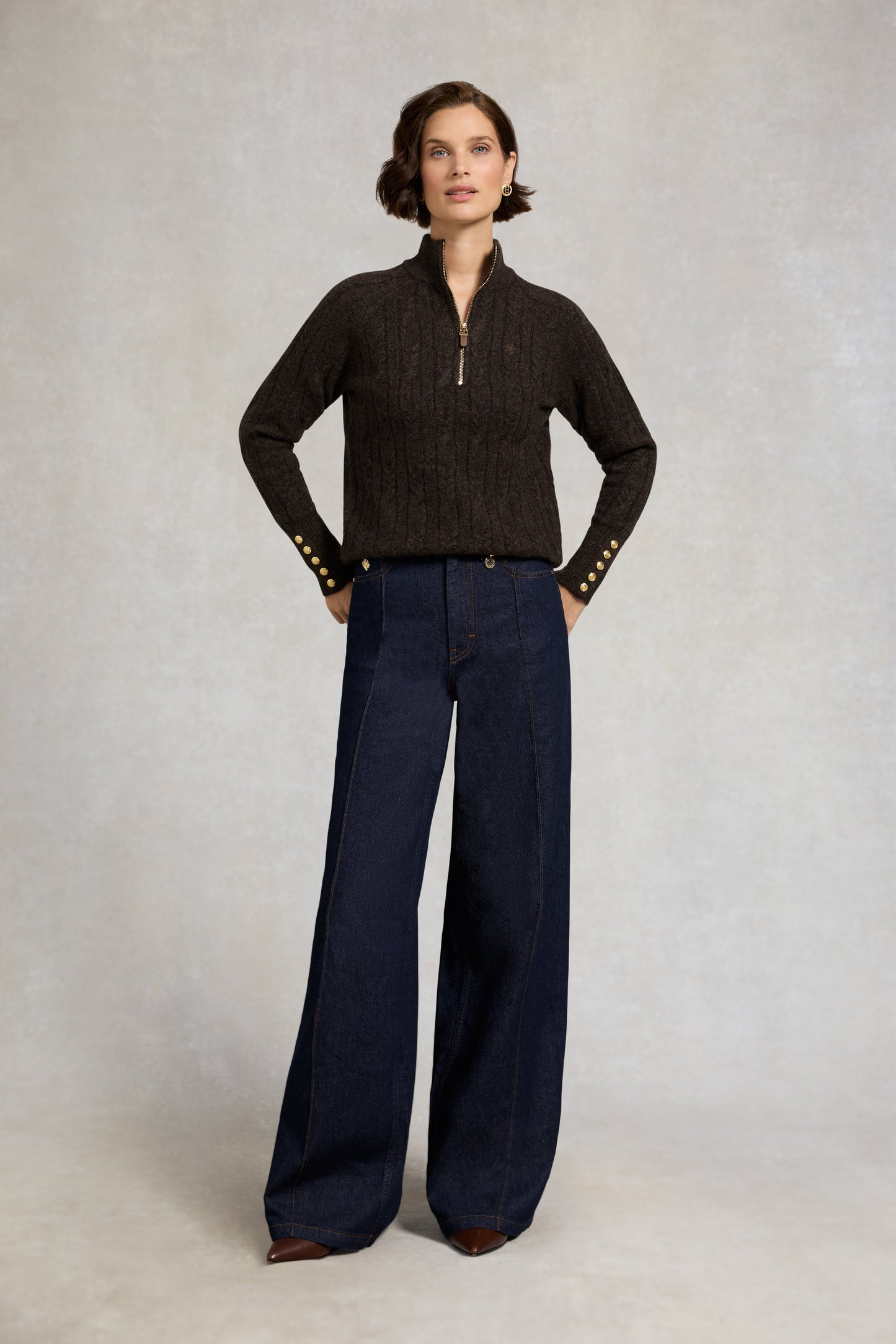 Bridget Quarter Zip Knit (Chocolate)