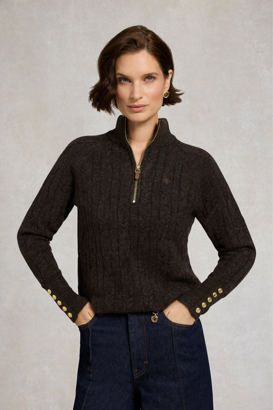 Bridget Quarter Zip Knit (Chocolate)