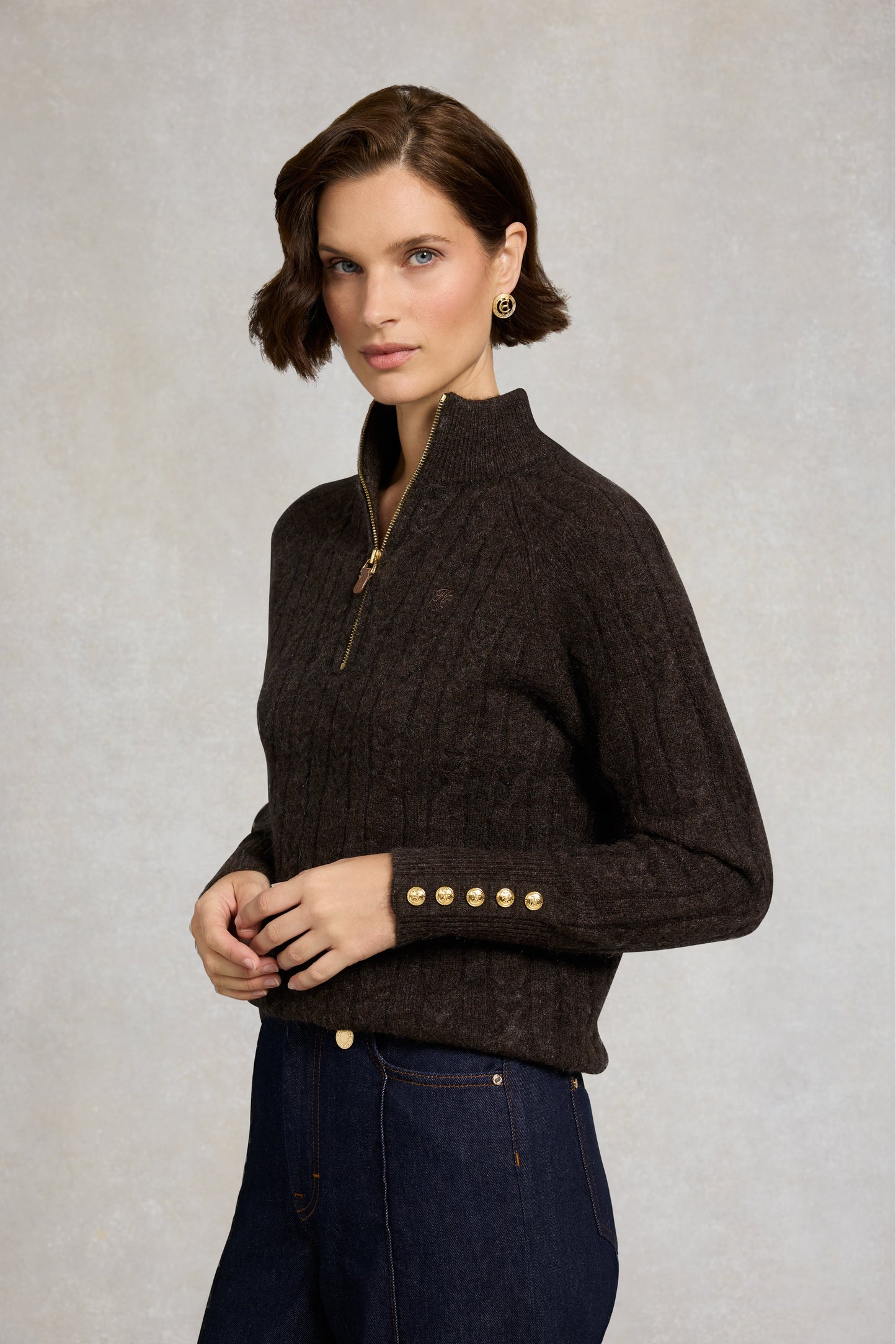 Bridget Quarter Zip Knit (Chocolate)