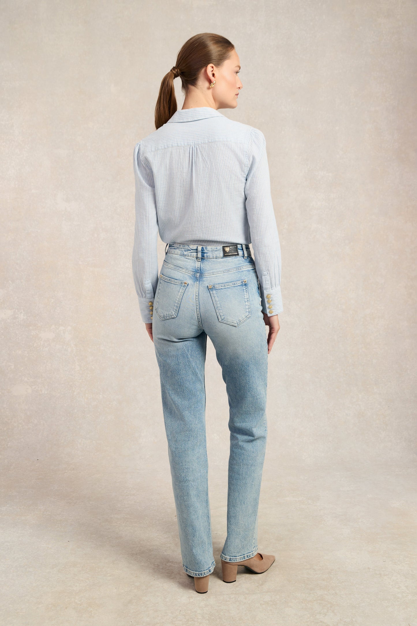 Classic V-Neck Blouse (Azure Stripe)