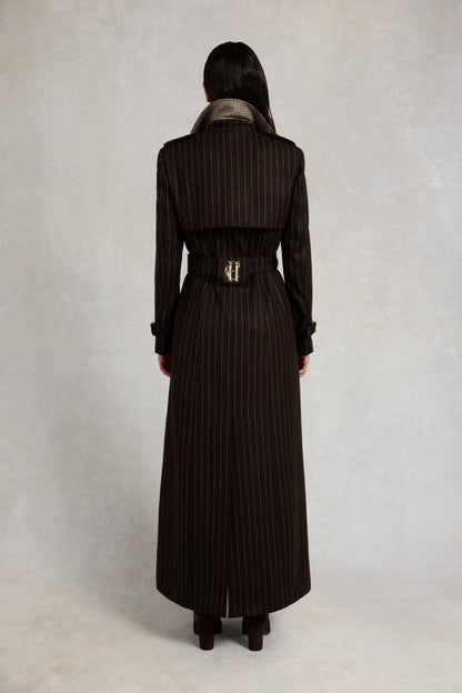 Full Length Marlborough Trench Coat (Chocolate Pinstripe)