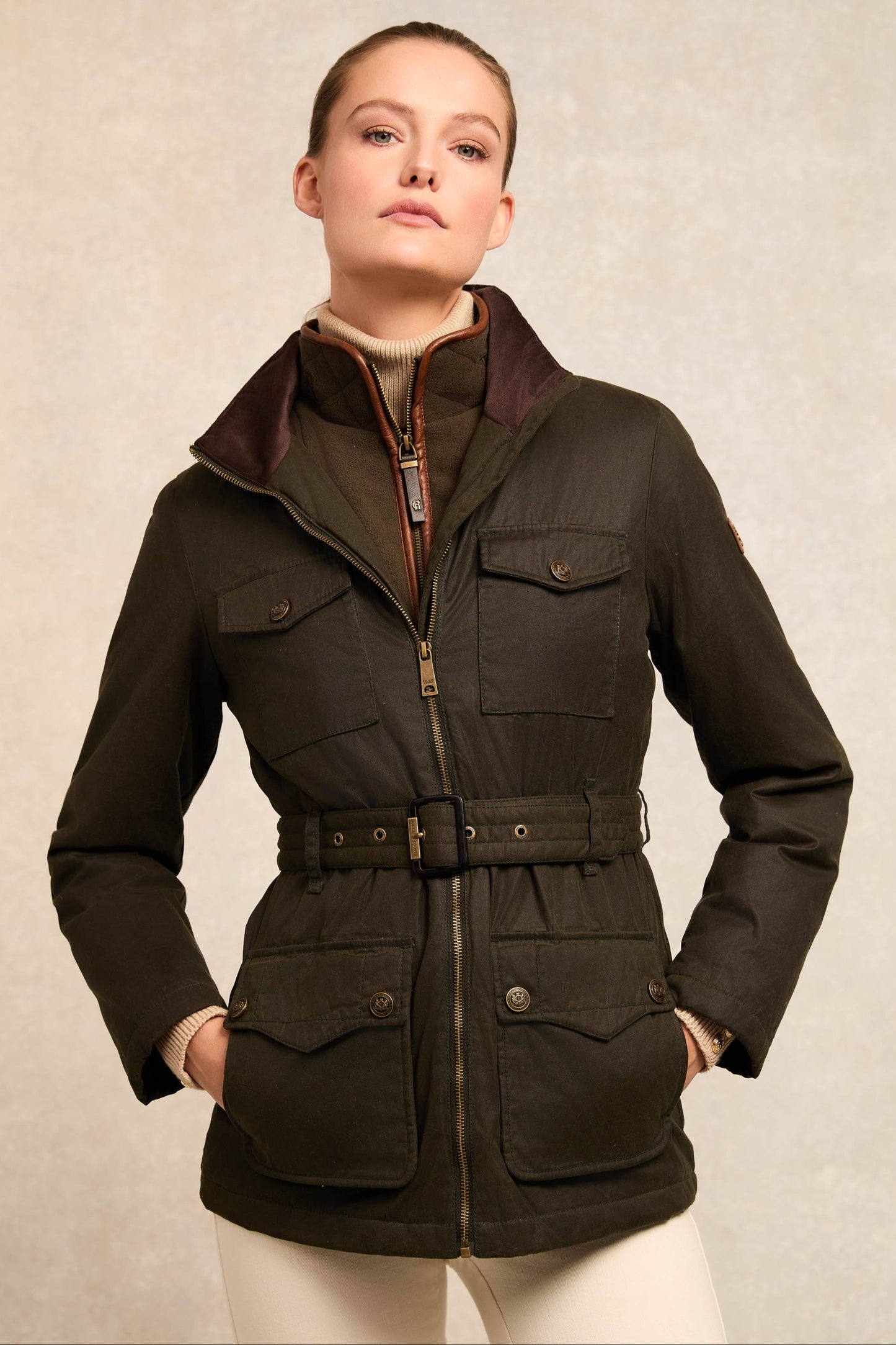 Belted Waxed Jacket (Dark Olive)