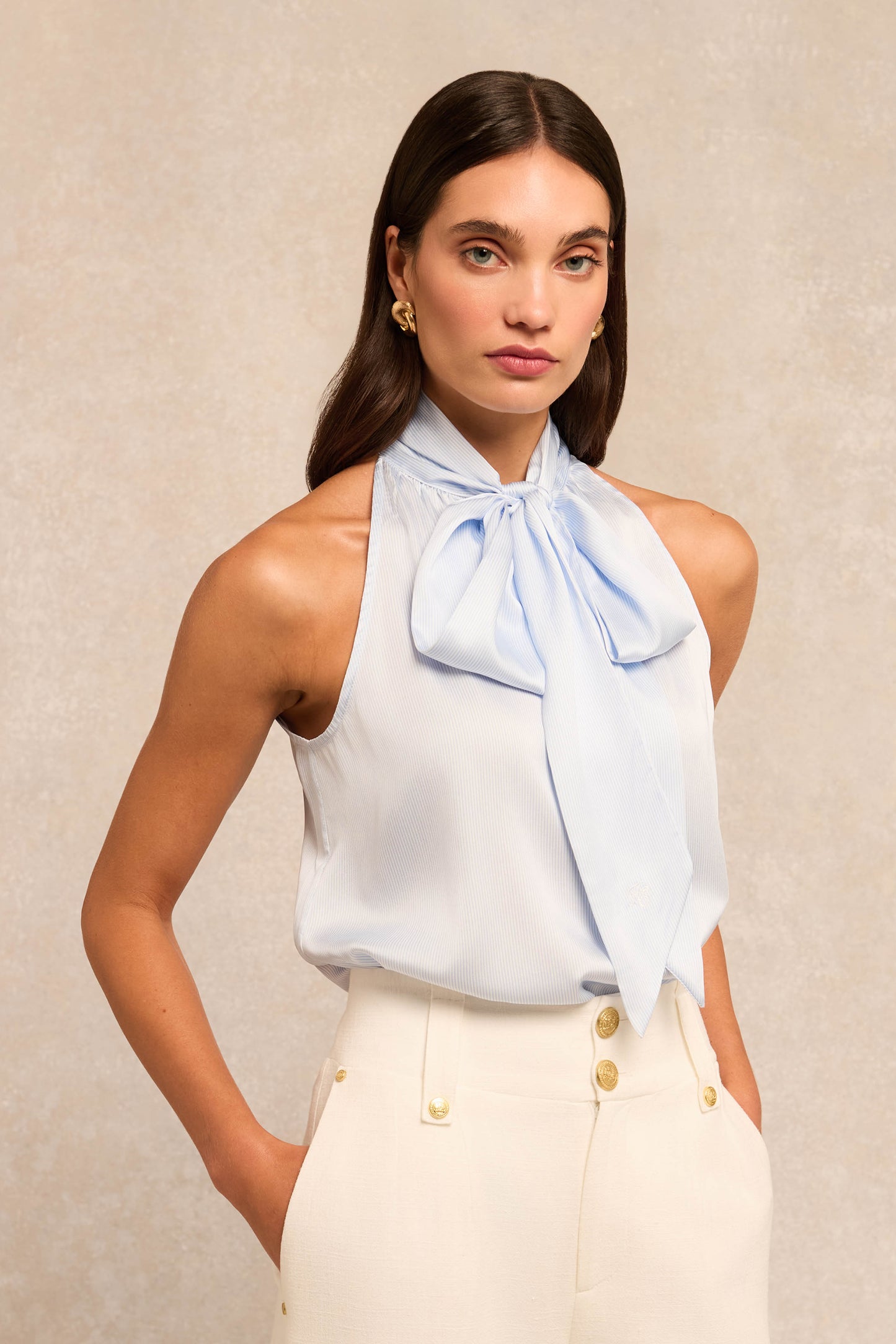 Ariella Sleeveless Blouse (Sky Stripe)