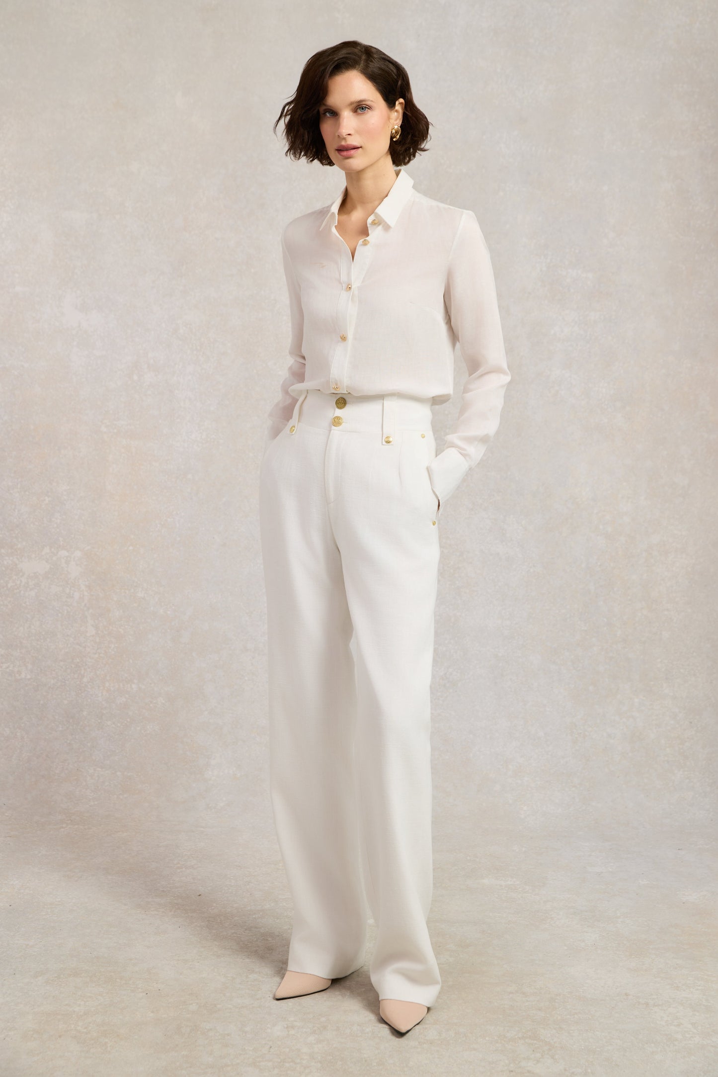 High Waisted Straight Trouser (Oyster Linen)