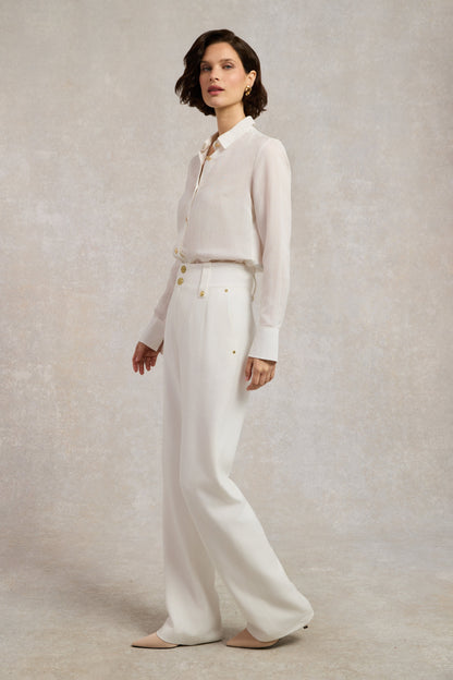 High Waisted Straight Trouser (Oyster Linen)