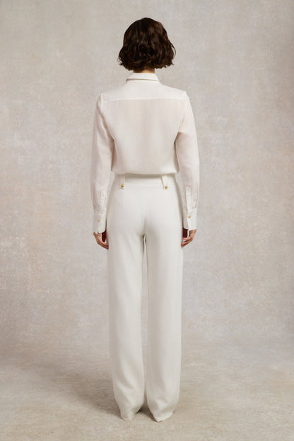 High Waisted Straight Trouser (Oyster Linen)
