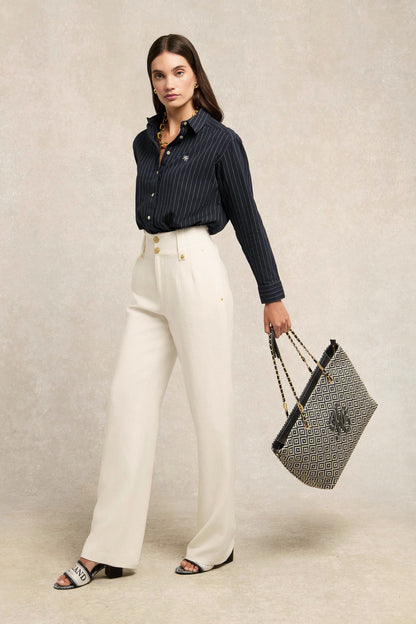 Amalfi Straw Tote (Navy Geo)