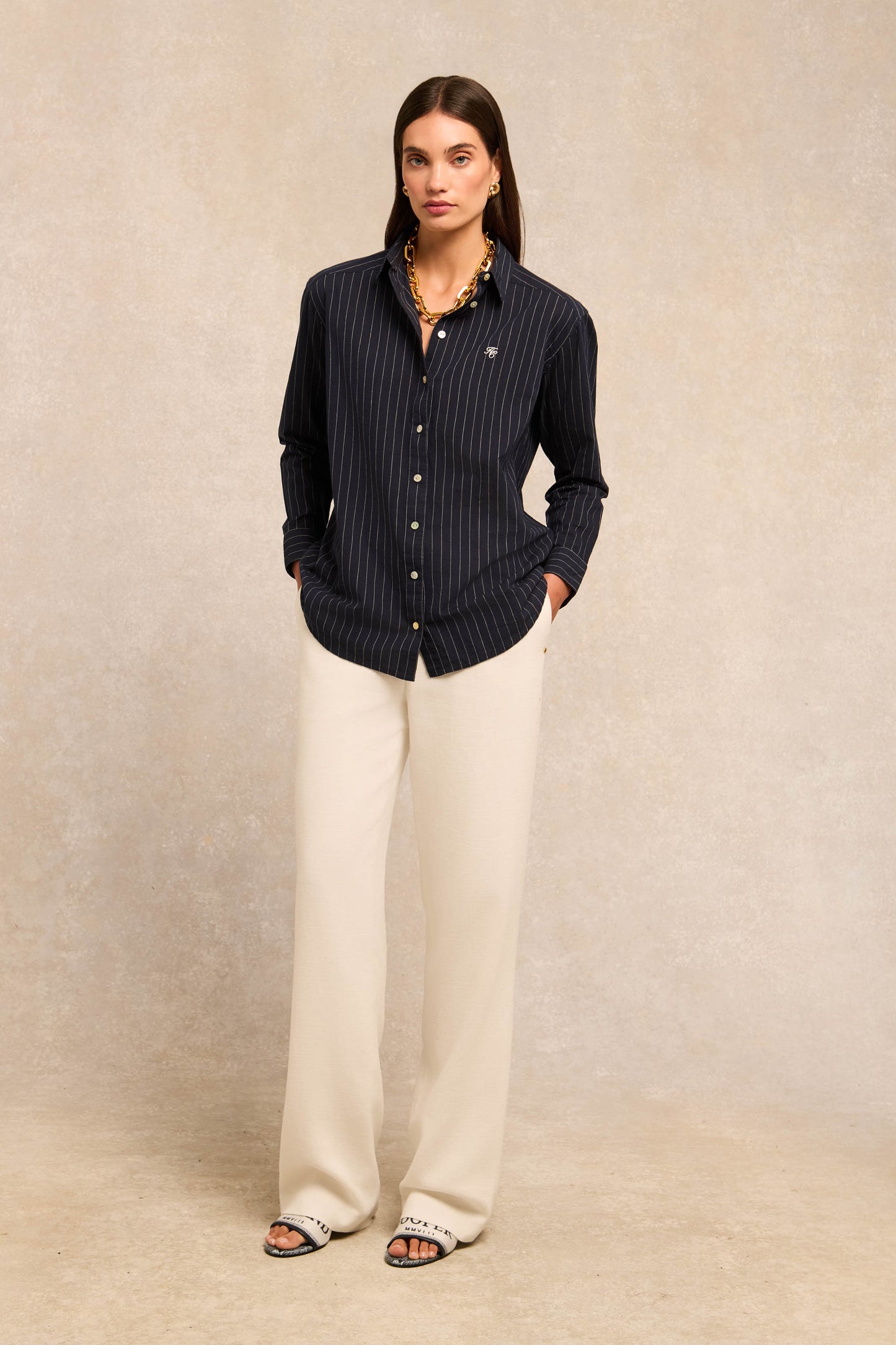 Athena Shirt (Navy Pinstripe)