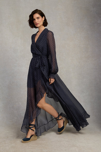 Ellisa Maxi Dress (Navy Polka Dot)