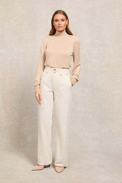 Tailored Wide Leg Jean (Ecru Stripe)