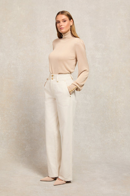 Tailored Wide Leg Jean (Ecru Stripe)