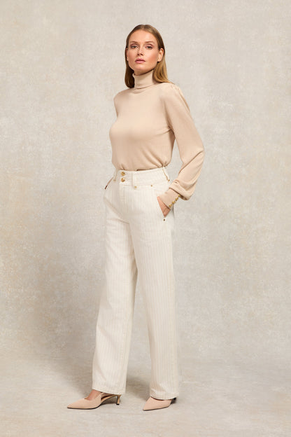 Tailored Wide Leg Jean (Ecru Stripe)