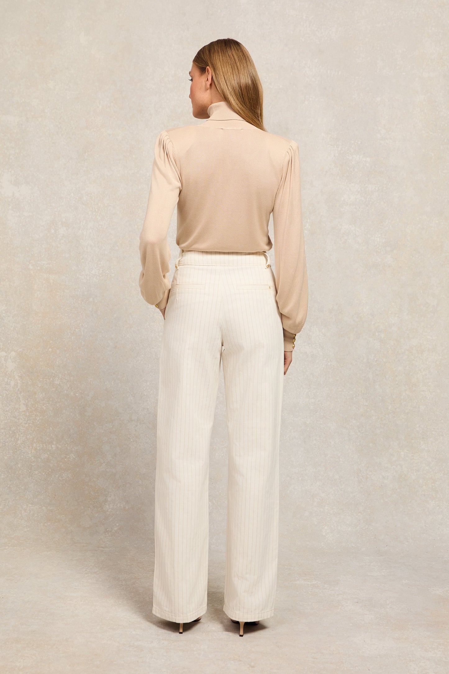 Tailored Wide Leg Jean (Ecru Stripe)