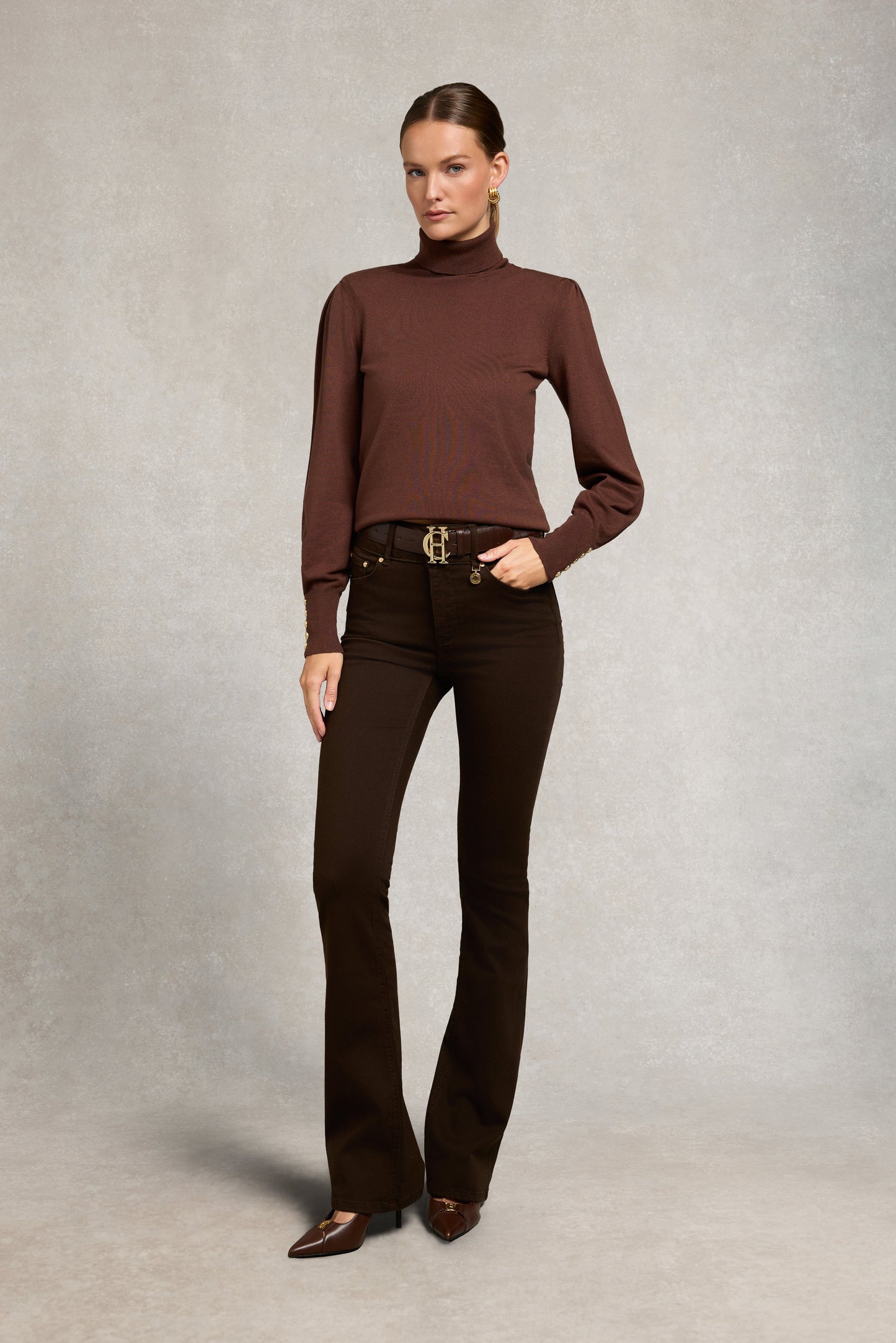 High Rise Flared Jean (Chocolate)