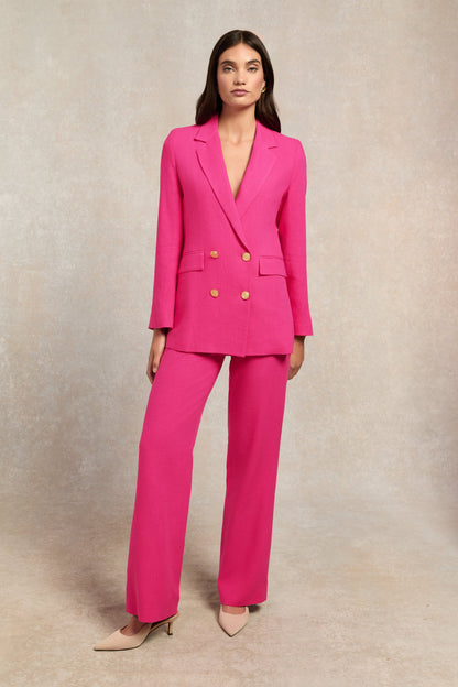 Double Breasted Blazer (Hot Pink Linen)