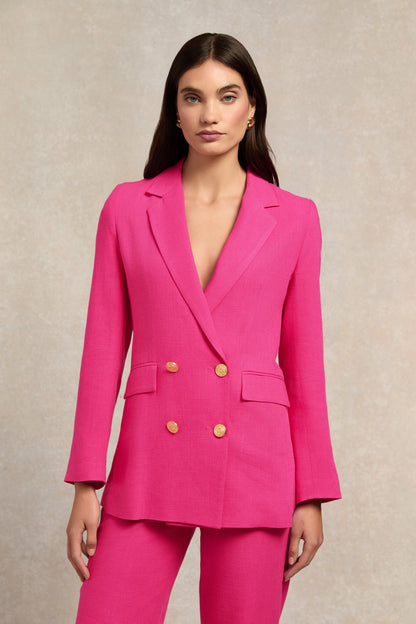 Double Breasted Blazer (Hot Pink Linen)