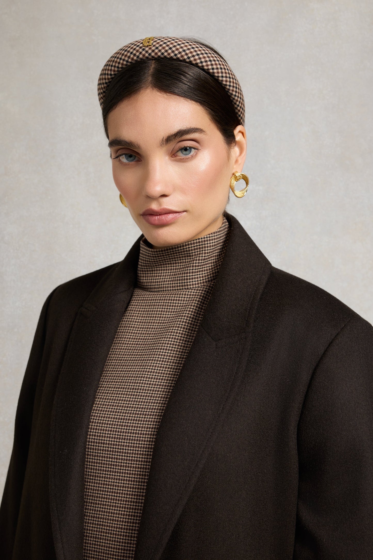 Narrow Headband (Mocha Houndstooth)