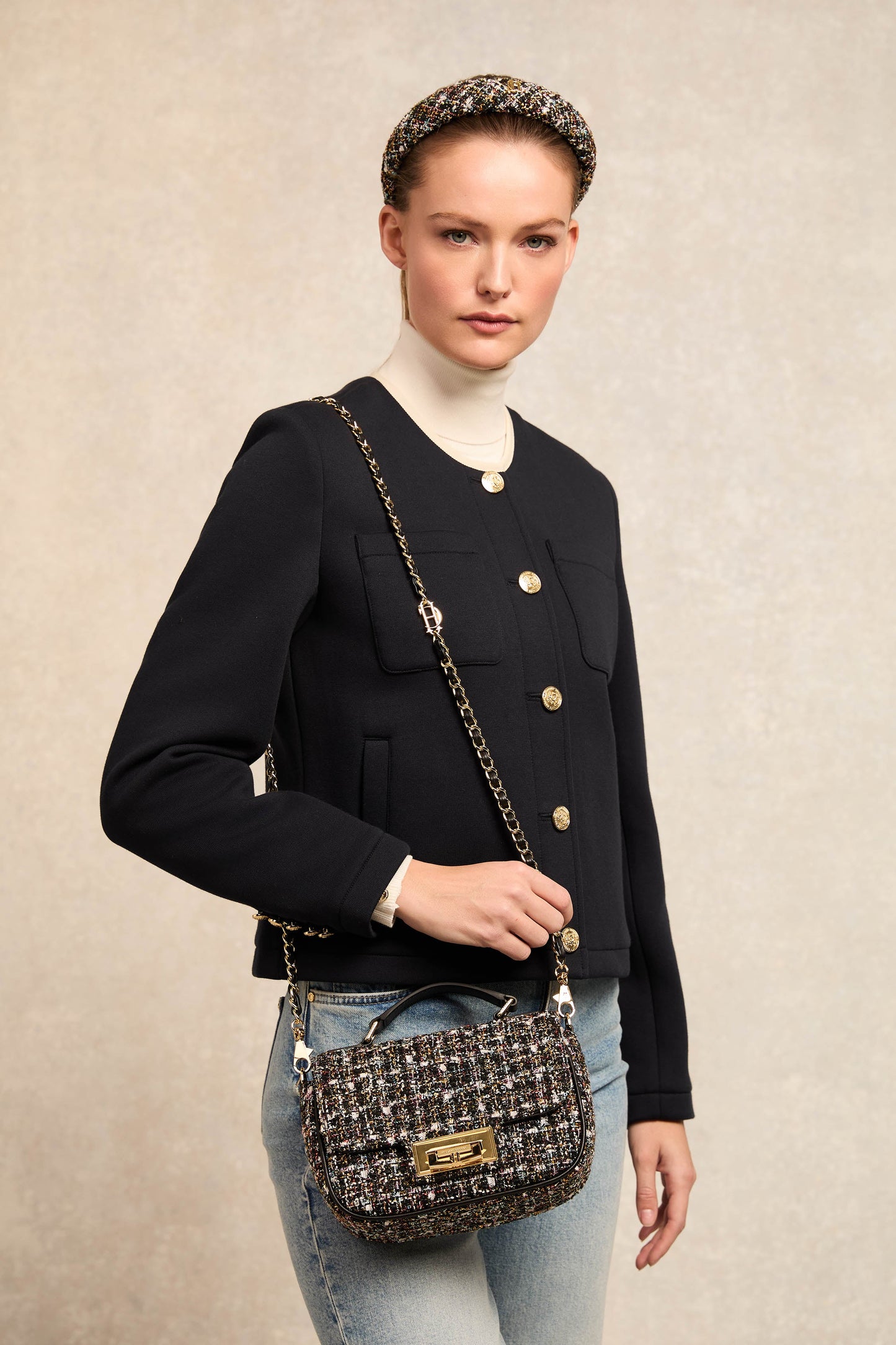 Boucle Crossbody Bag (Black Sparkle Boucle)
