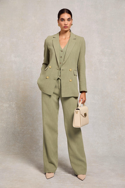 High Waisted Straight Trouser (Sage Linen)