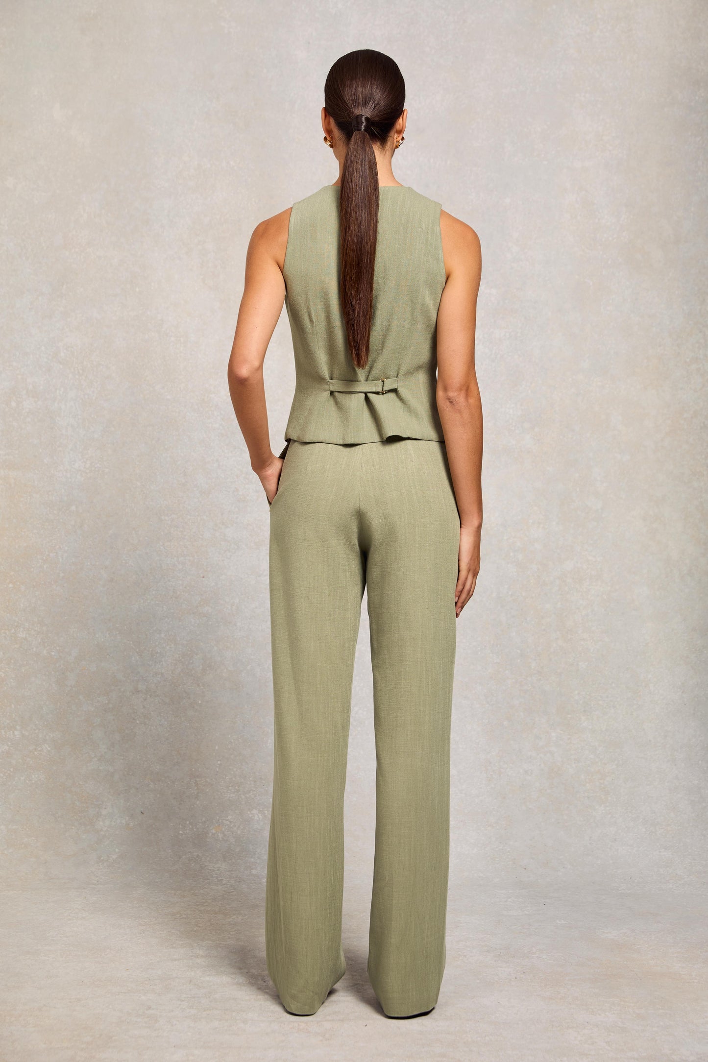 High Waisted Straight Trouser (Sage Linen)
