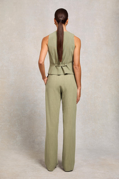 High Waisted Straight Trouser (Sage Linen)