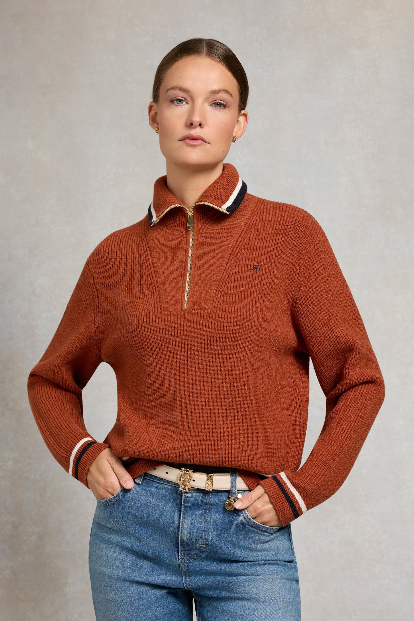Jessica Quarter Zip Knit (Caramel)