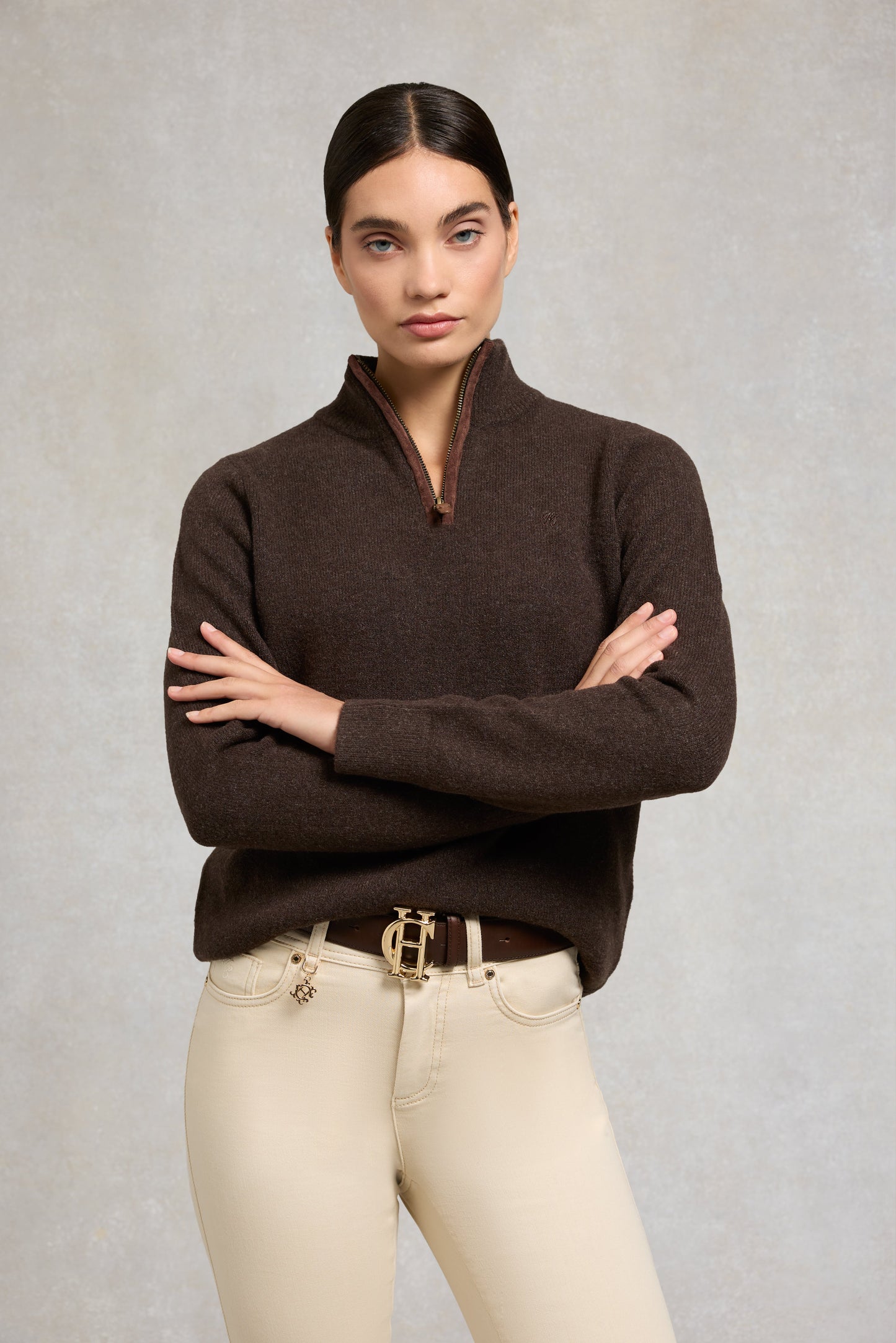 Country Quarter Zip Knit (Chocolate)