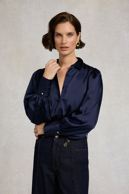 Iona Satin Shirt (Deep Navy)