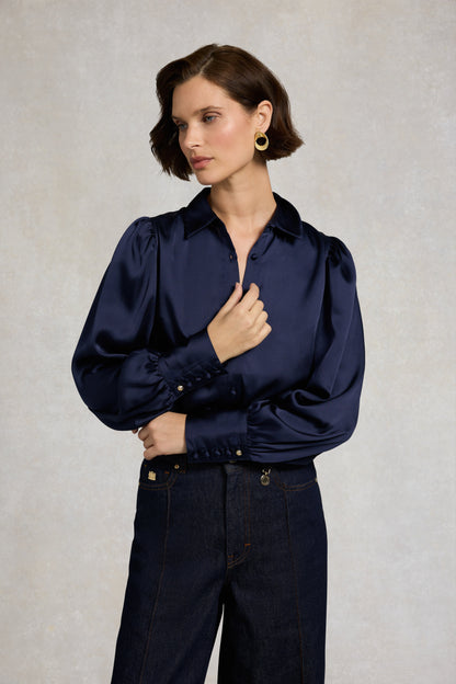 Iona Satin Shirt (Deep Navy)