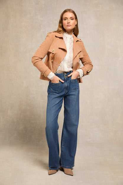 Collarless Broderie Shirt (White)