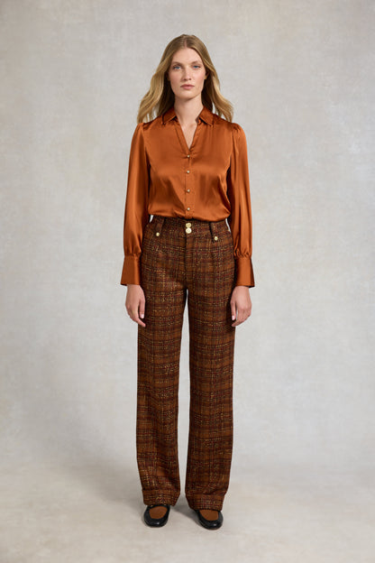 High Waisted Wide Leg Trouser (Amber Tweed)