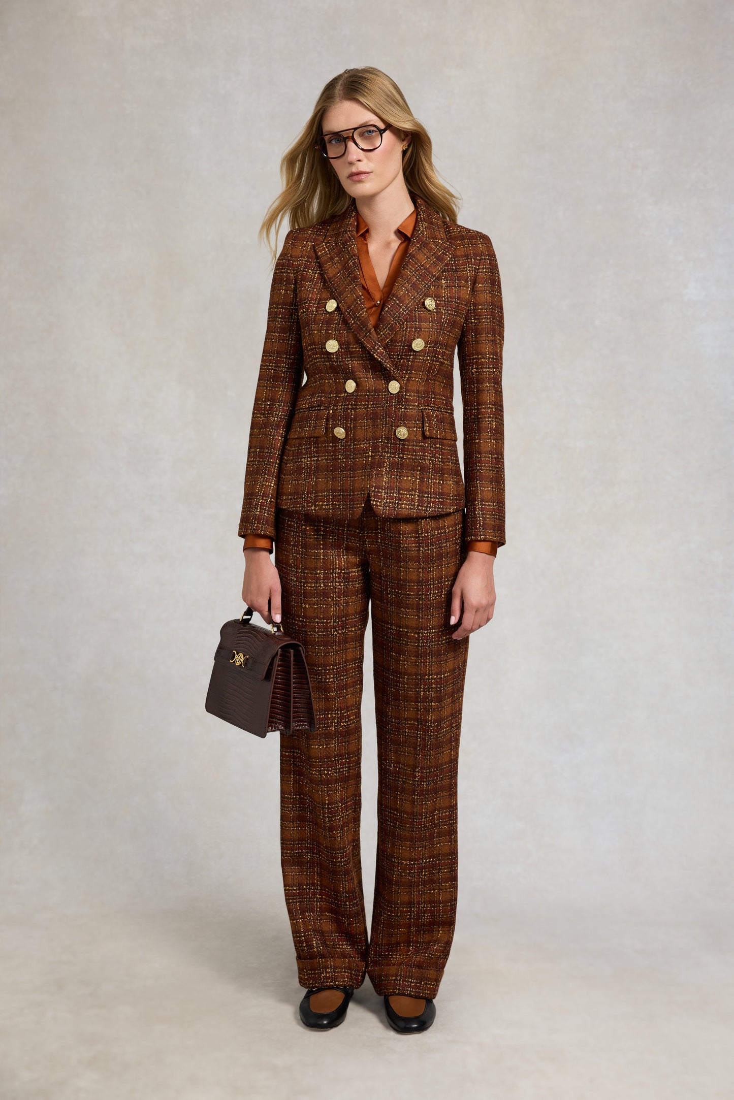 High Waisted Wide Leg Trouser (Amber Tweed)