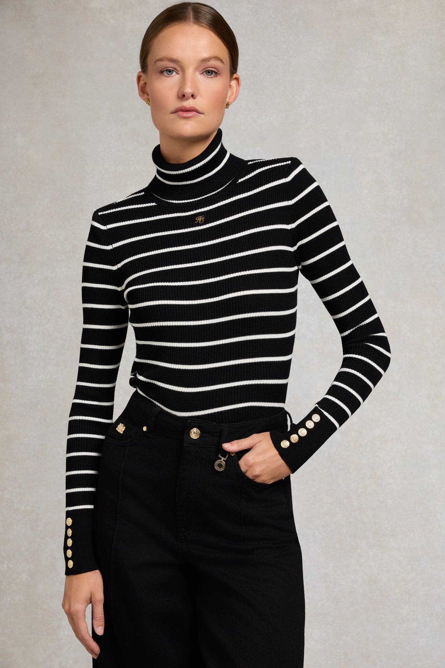 Ribbed Roll Neck Knit (Black)