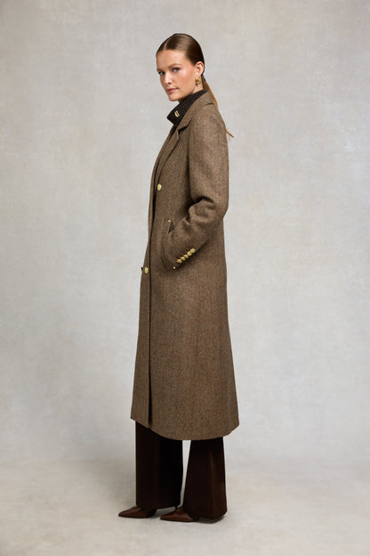 Double Breasted Coat (Large Scale Brown Herringbone)