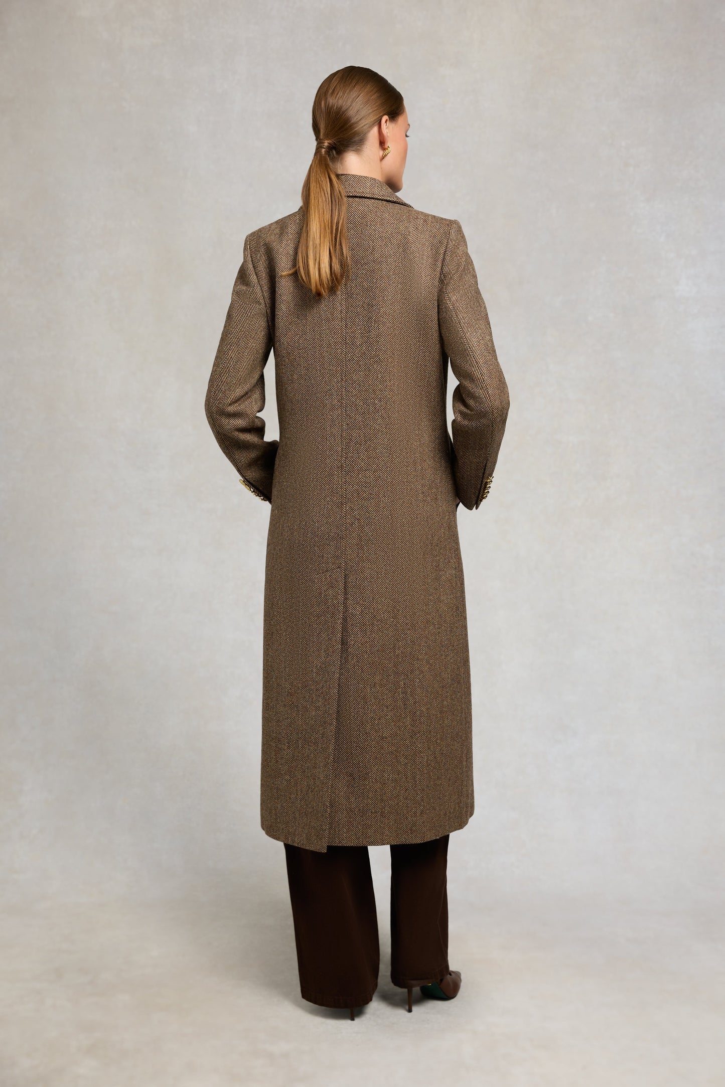 Double Breasted Coat (Large Scale Brown Herringbone)