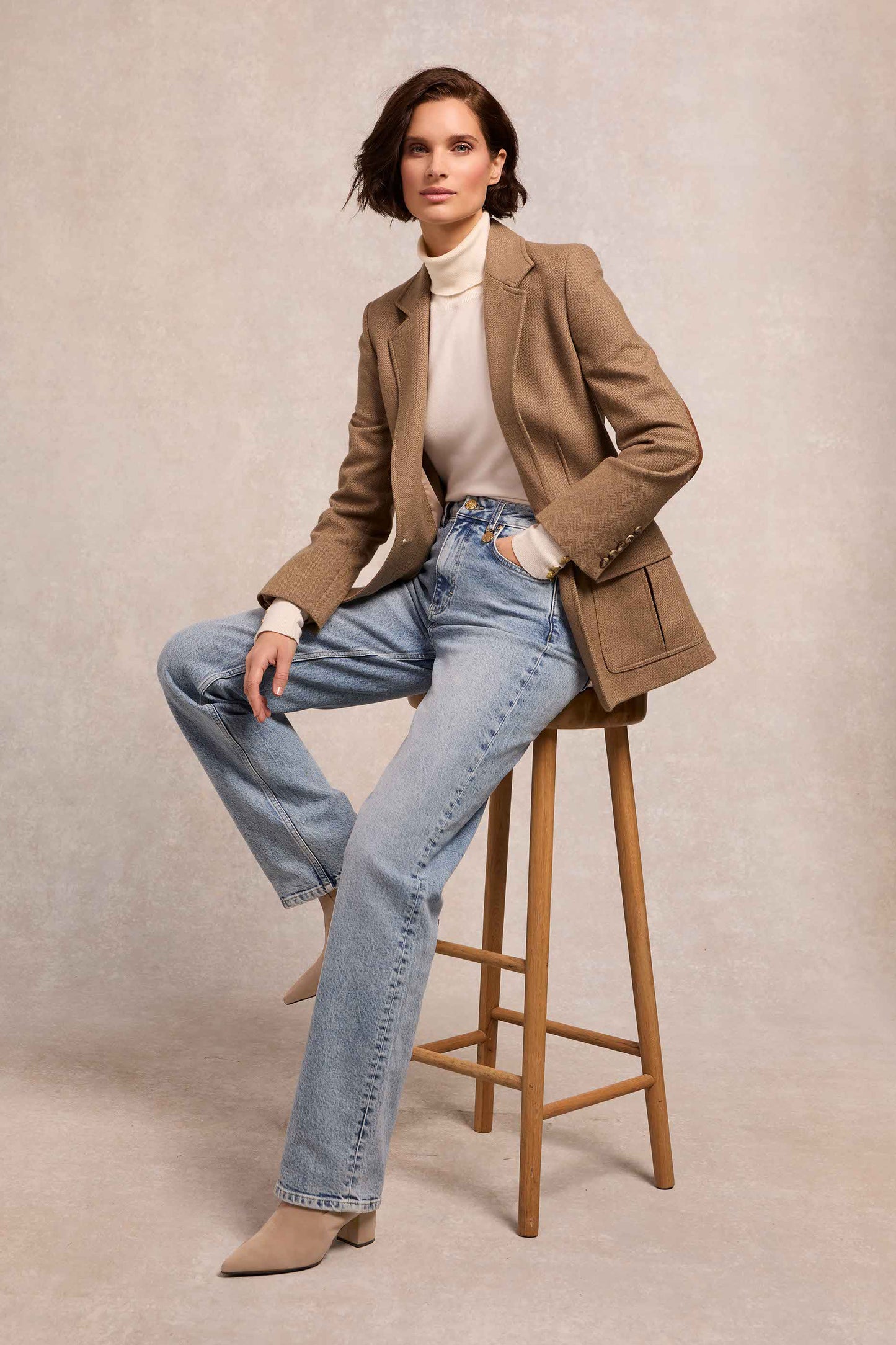 Regency Mid Heel Ankle Boot (Taupe Suede)