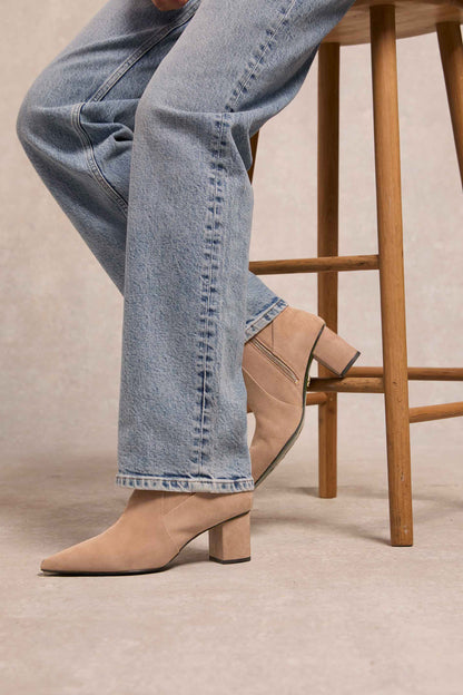 Regency Mid Heel Ankle Boot (Taupe Suede)
