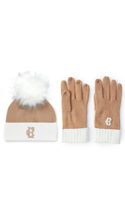 Chelsea Bobble Hat & Glove Set (Camel)