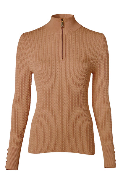 Ava Quarter Zip Knit (Dark Camel Marl)