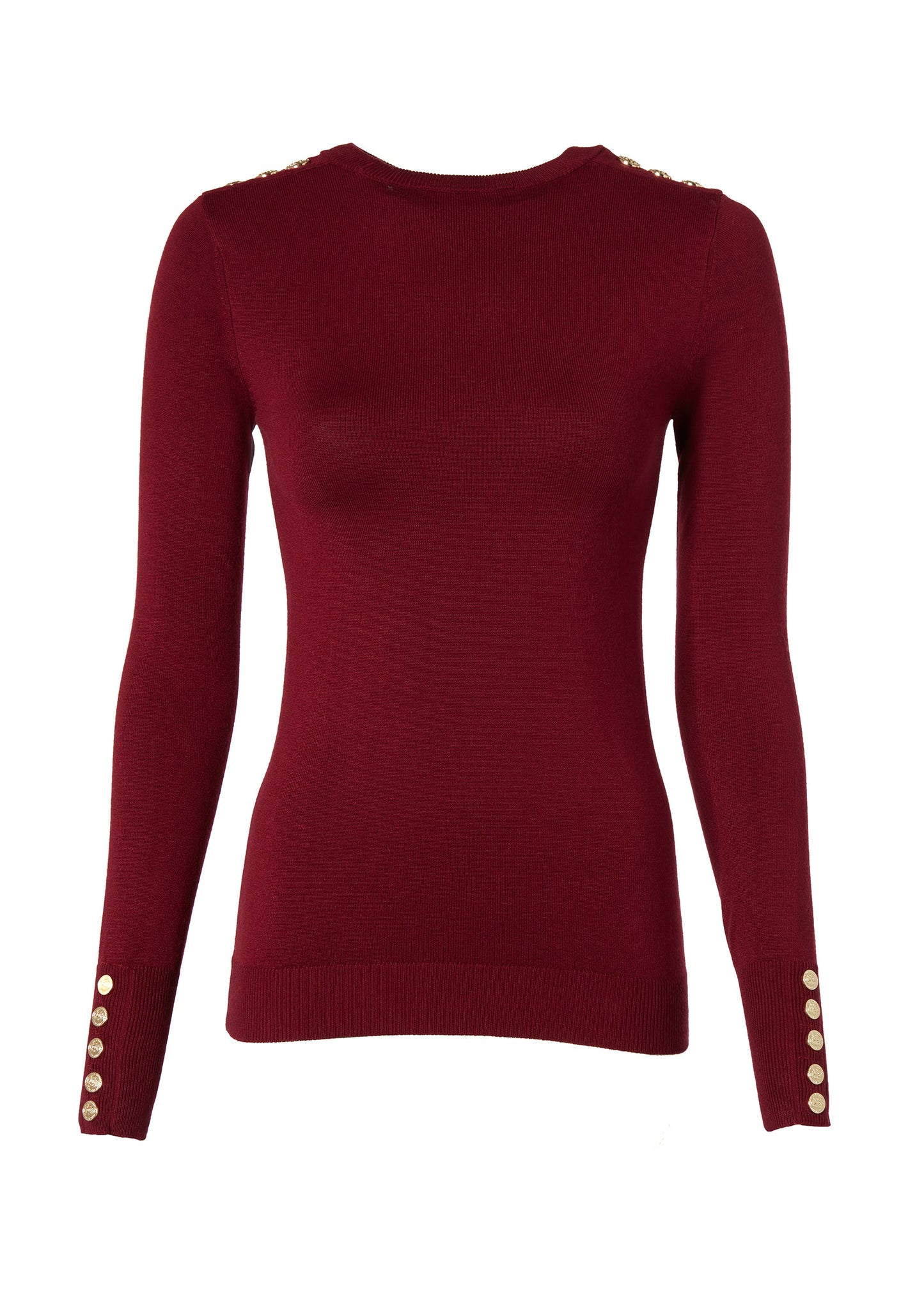 Buttoned Knit Crew Neck (Wine)