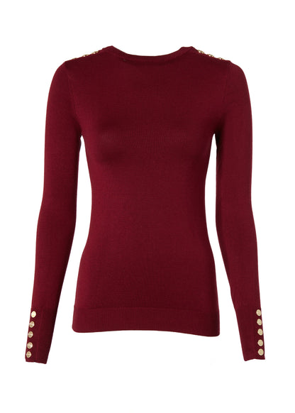 Buttoned Knit Crew Neck (Wine)
