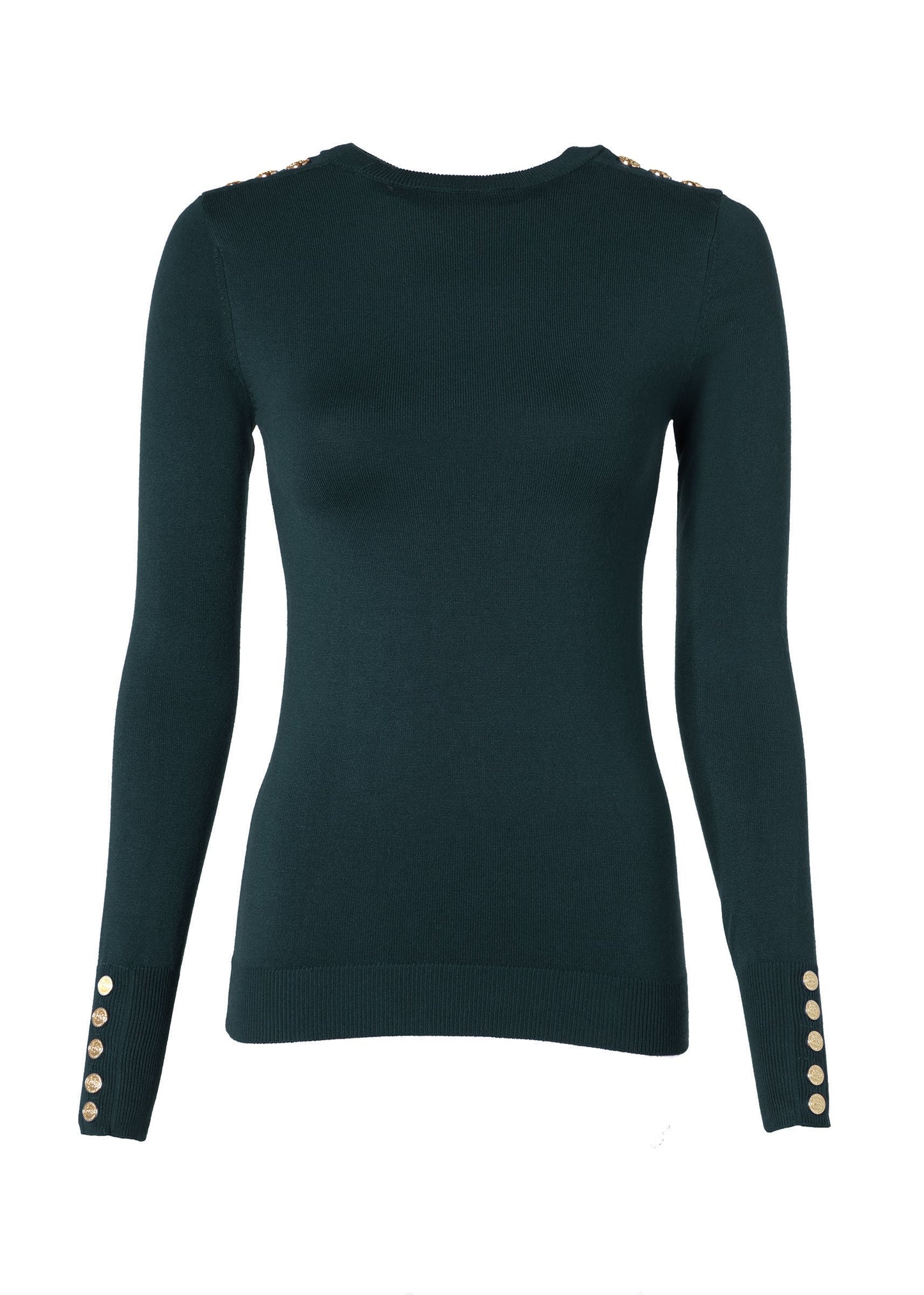 Buttoned Knit Crew Neck (Deep Emerald)