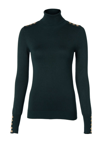 Buttoned Knit Roll Neck (Deep Emerald)