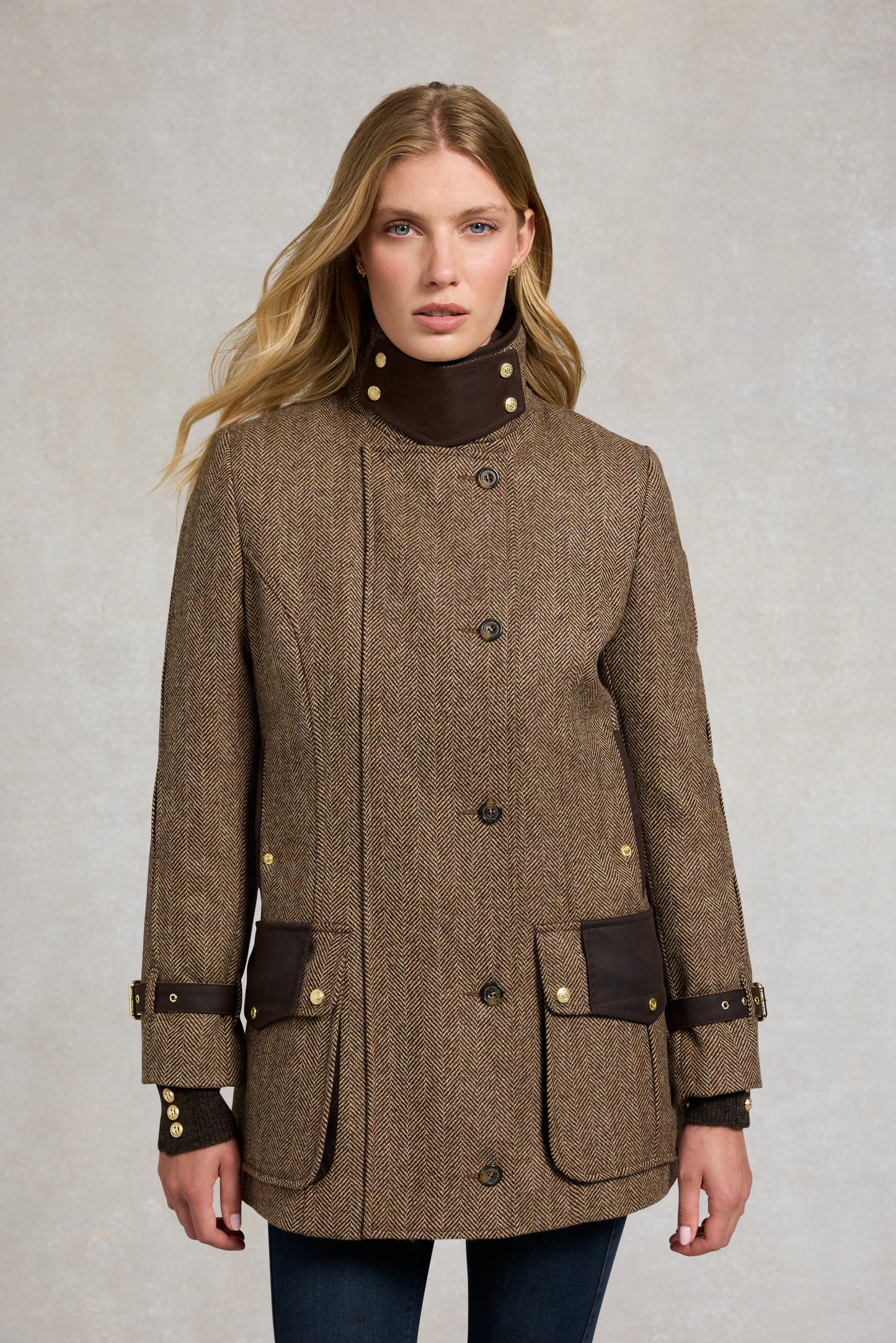 Balmoral Field Coat (Large Scale Brown Herringbone)
