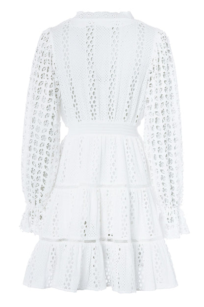 Broderie Lace V-Neck Dress (White)