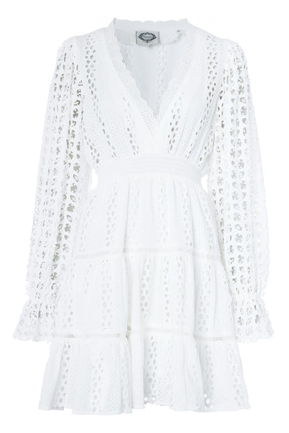 Broderie Lace V-Neck Dress (White)