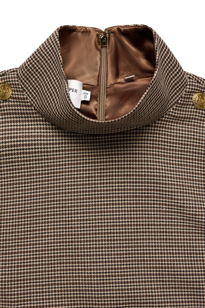 Cara Country Mini Dress (Mocha Houndstooth)