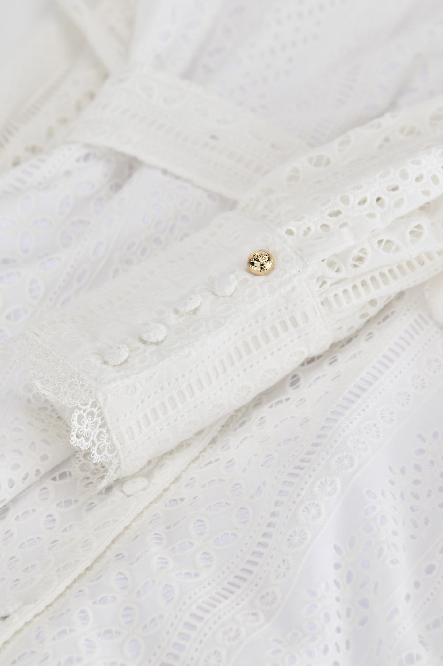 Collarless Broderie Mini Dress (White)