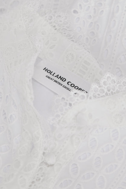 Collarless Broderie Mini Dress (White)