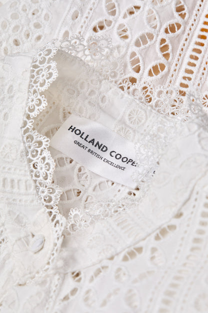 Collarless Broderie Shirt (White)